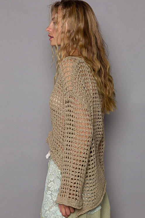 Sheer Pullover in Warm Olive