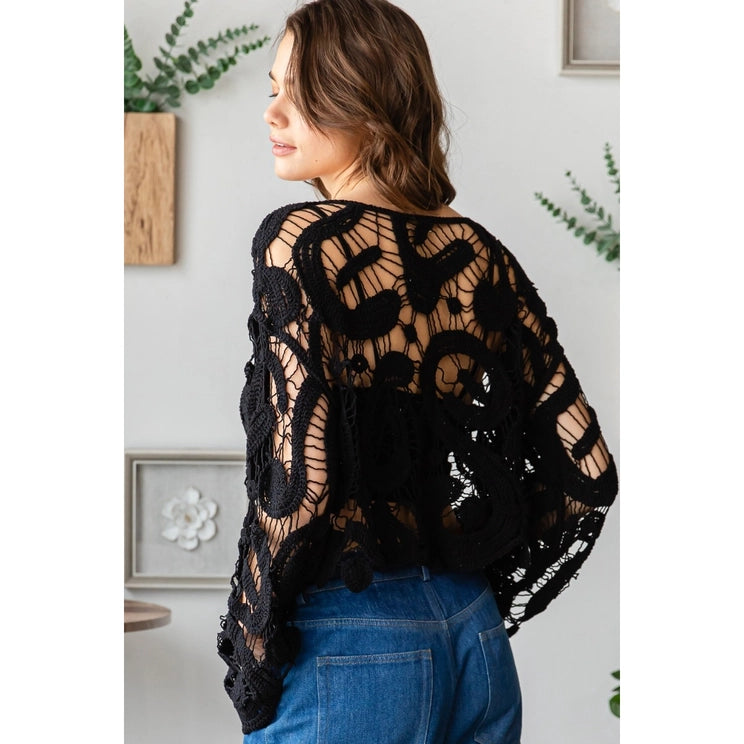 Crochet Lace Knit Top in Black