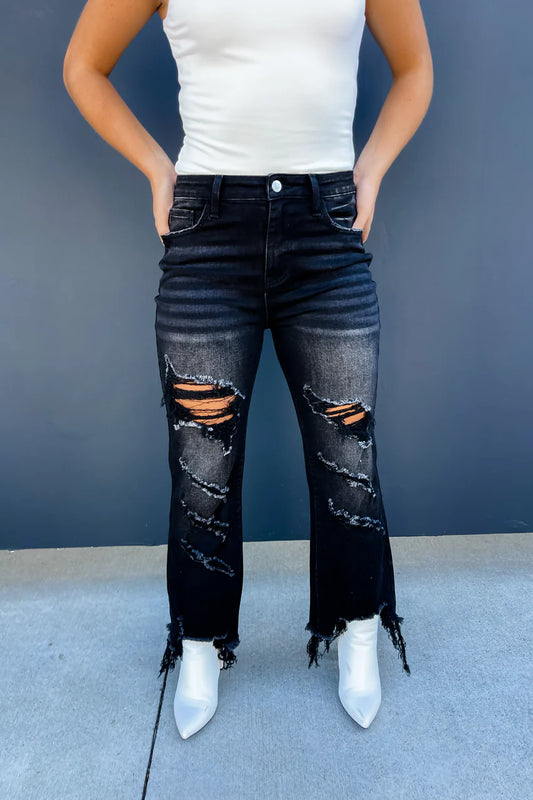 Black Urban Distressed Crop Jean