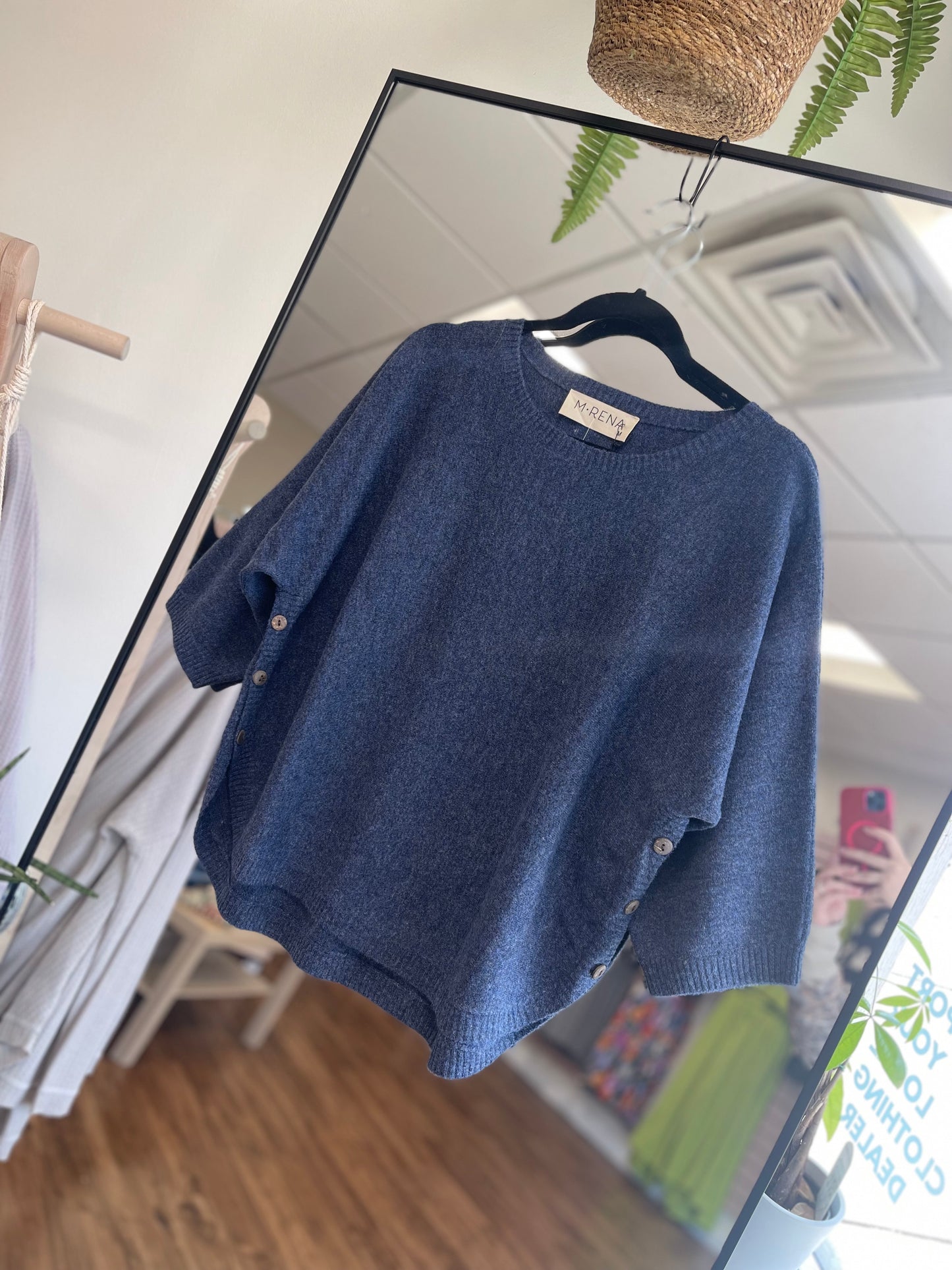 Navy Peony Sweater Top