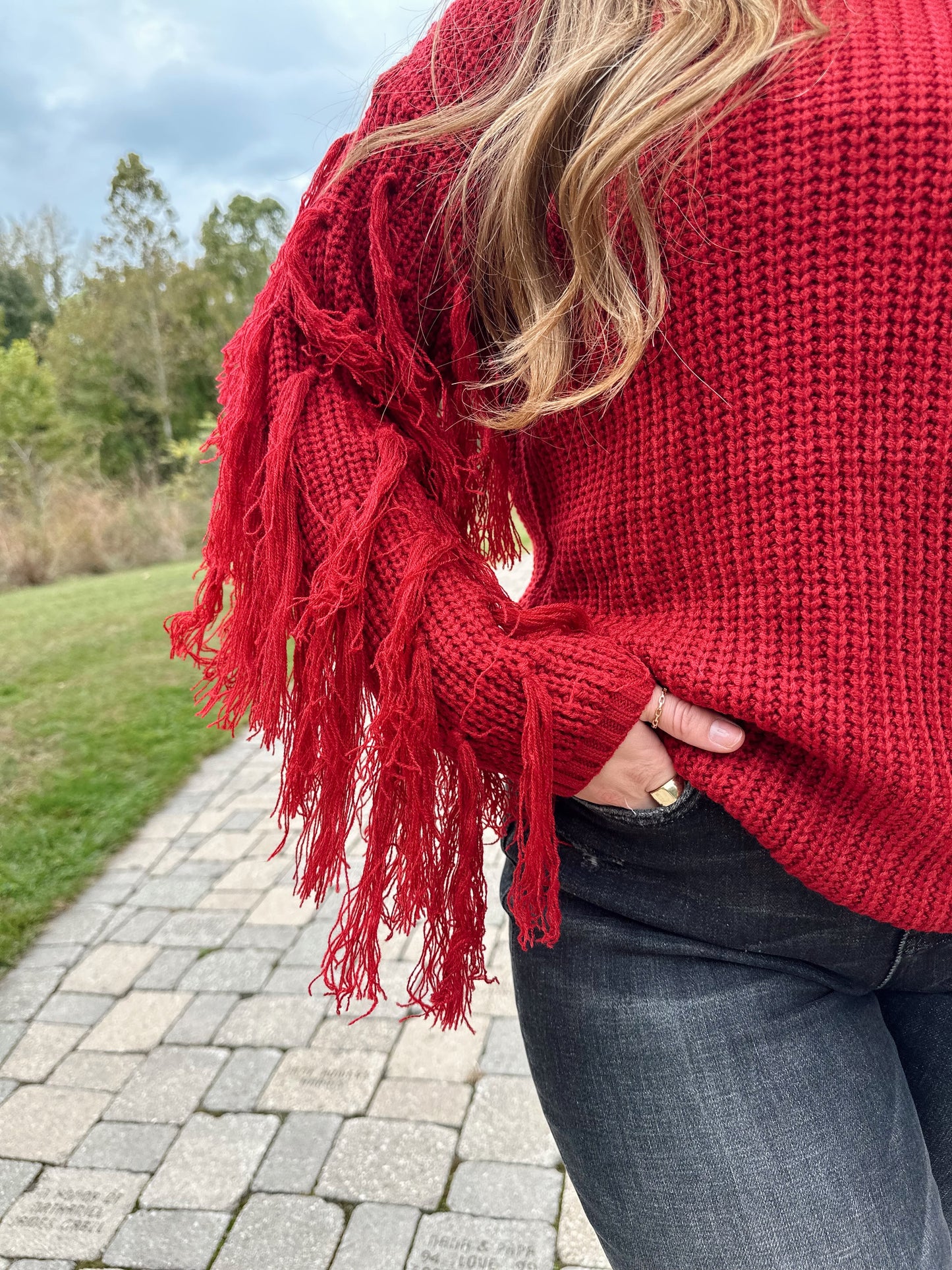 Burgundy Fringe Sweater