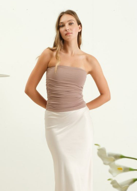 Reversible Scrunch Taupe Strapless Top