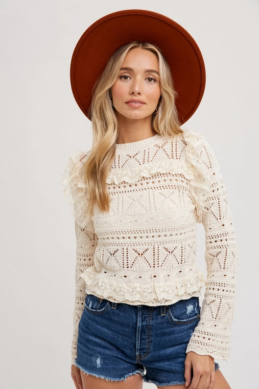 The West Ruffle Lace Crochet Top