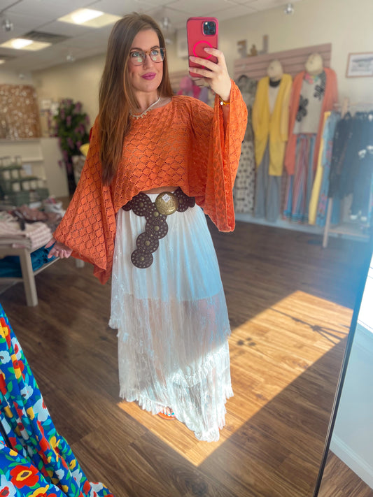 Free Spirit Orange Bell Sleeve Top