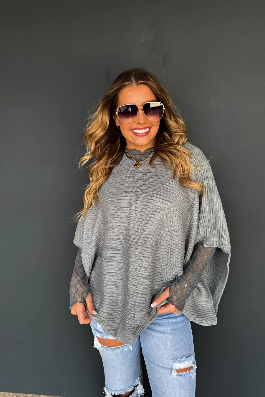 Fall Meg Pullover Poncho in Grey