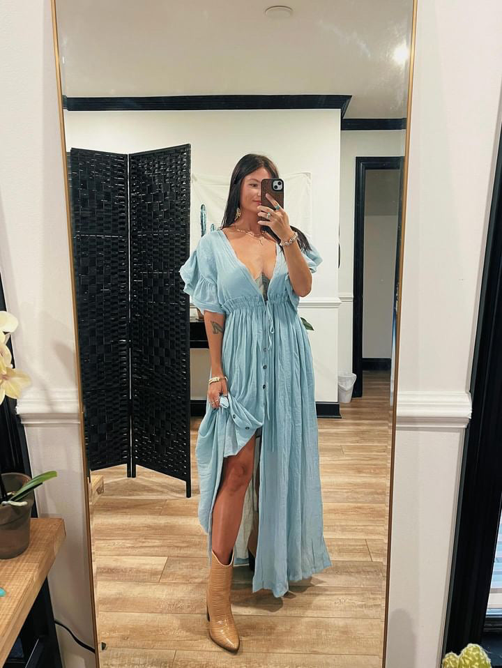 Misty Blue Flowy Maxi Dress