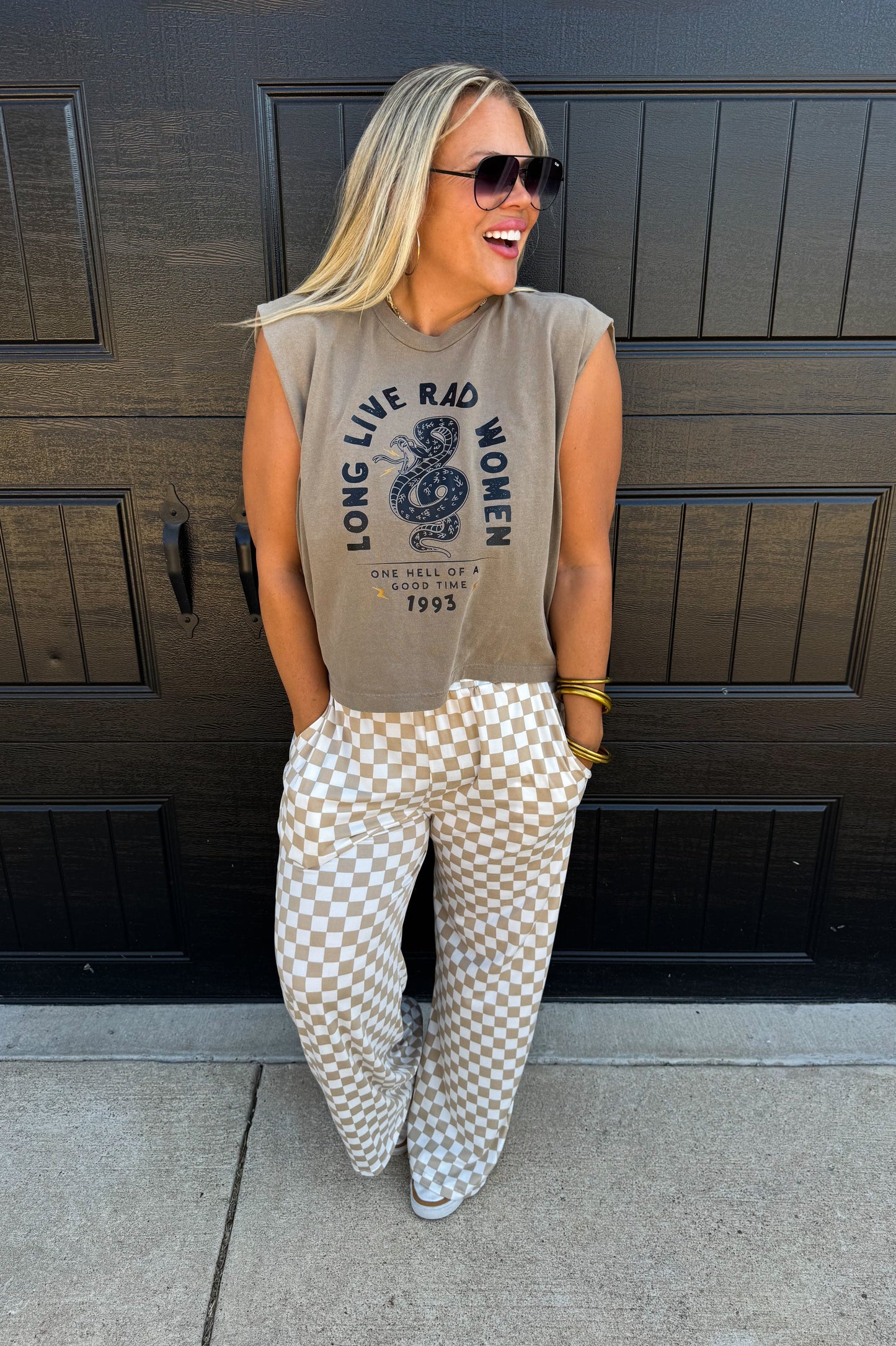 Bold Checker Pants Beige/White