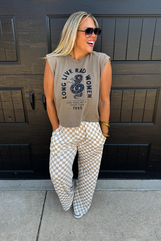 Bold Checker Pants Beige/White