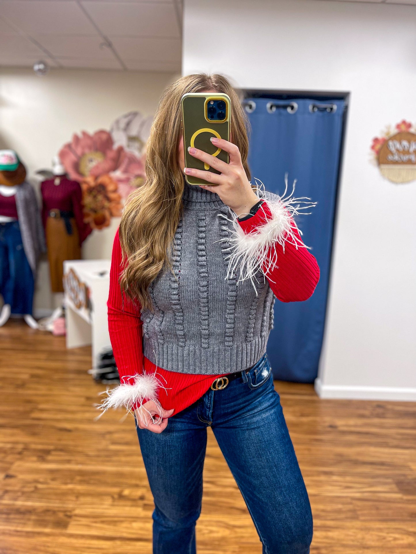 Feather Cuff Fitted Sweater