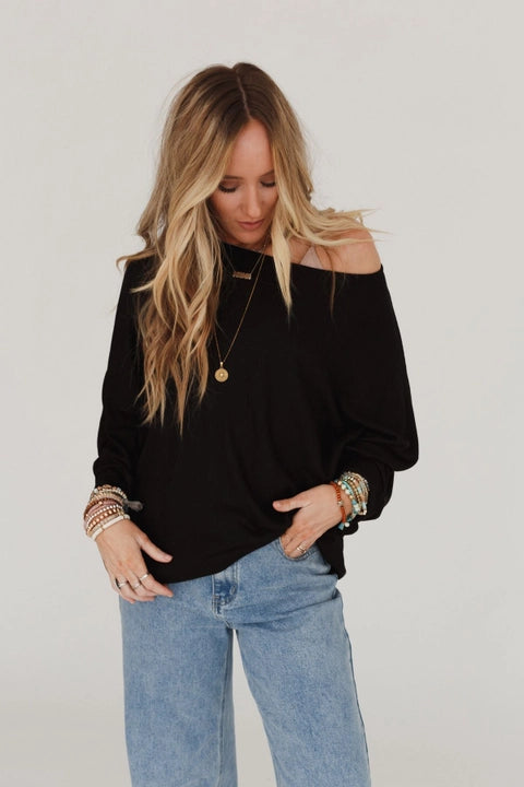 Black Batwing Sleeve Knit Sweater