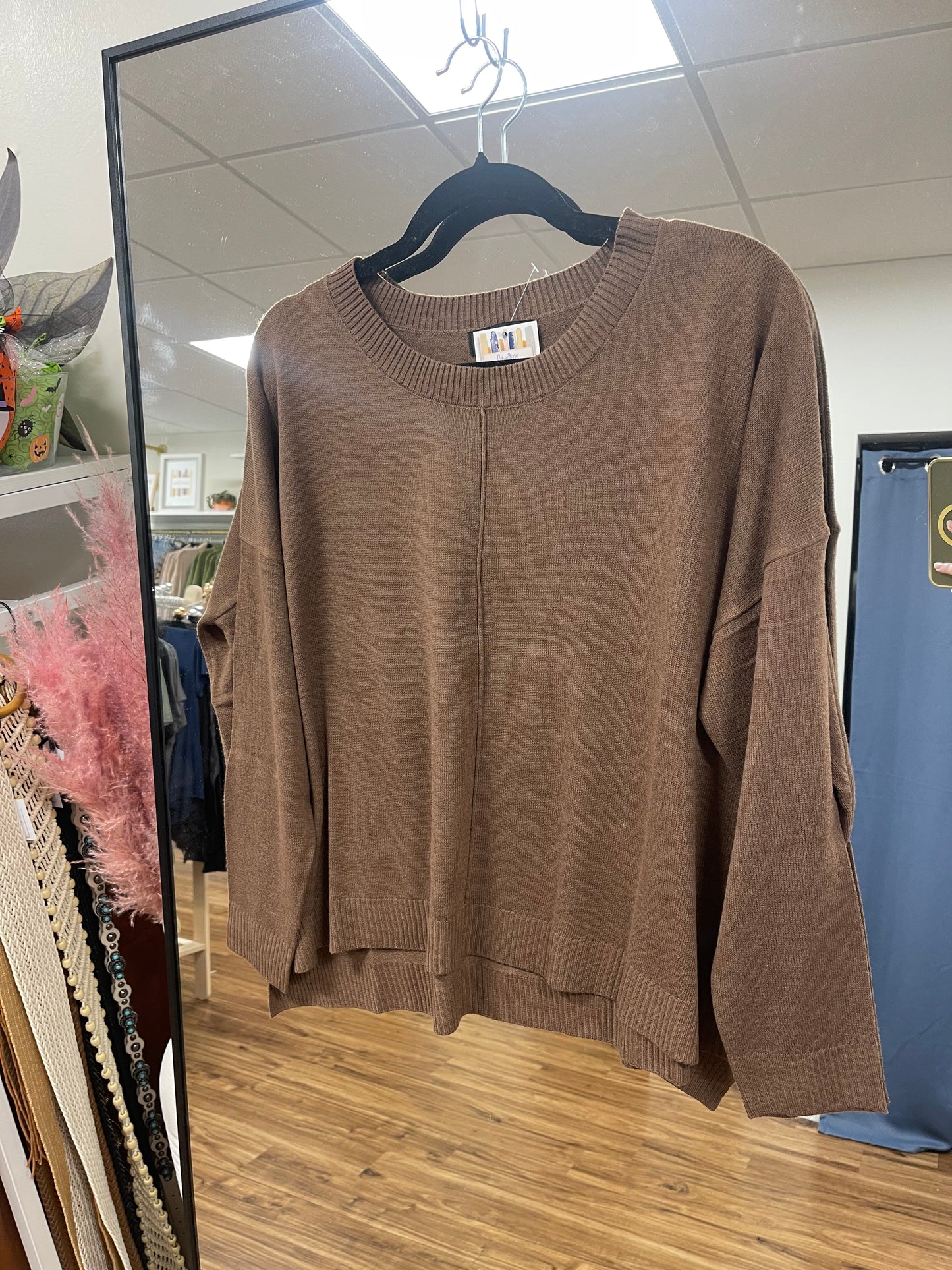 Brown Extended Shoulder Sweater