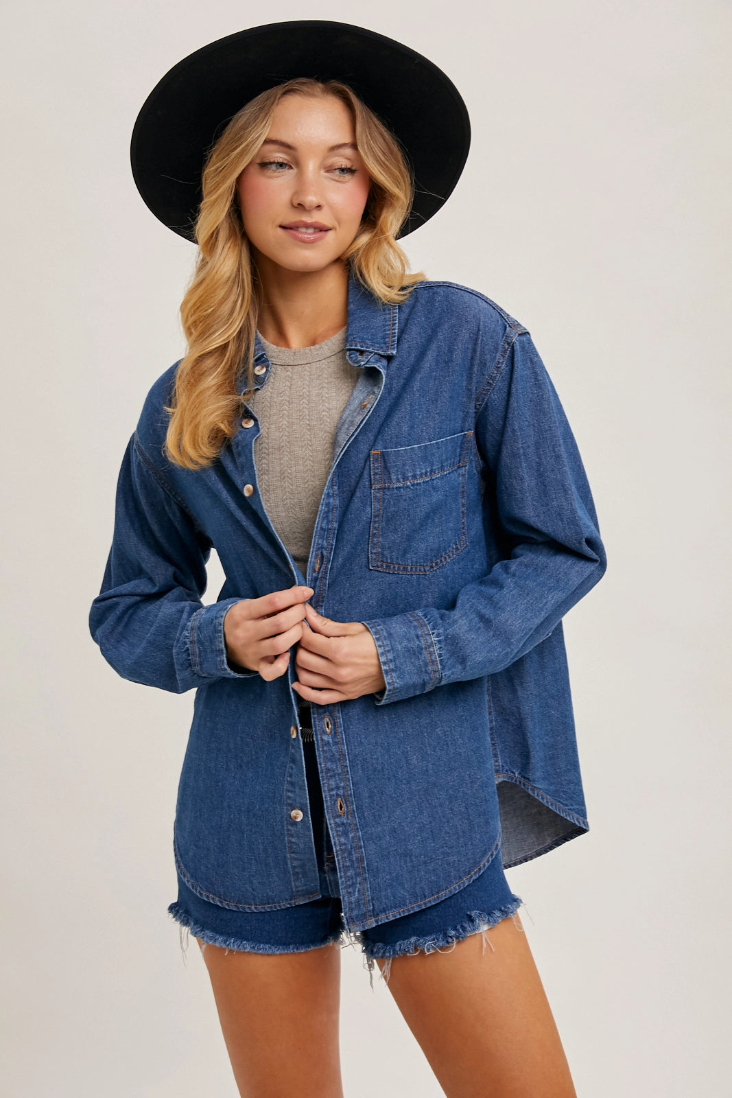 Denim Button Down Shirt Medium Wash