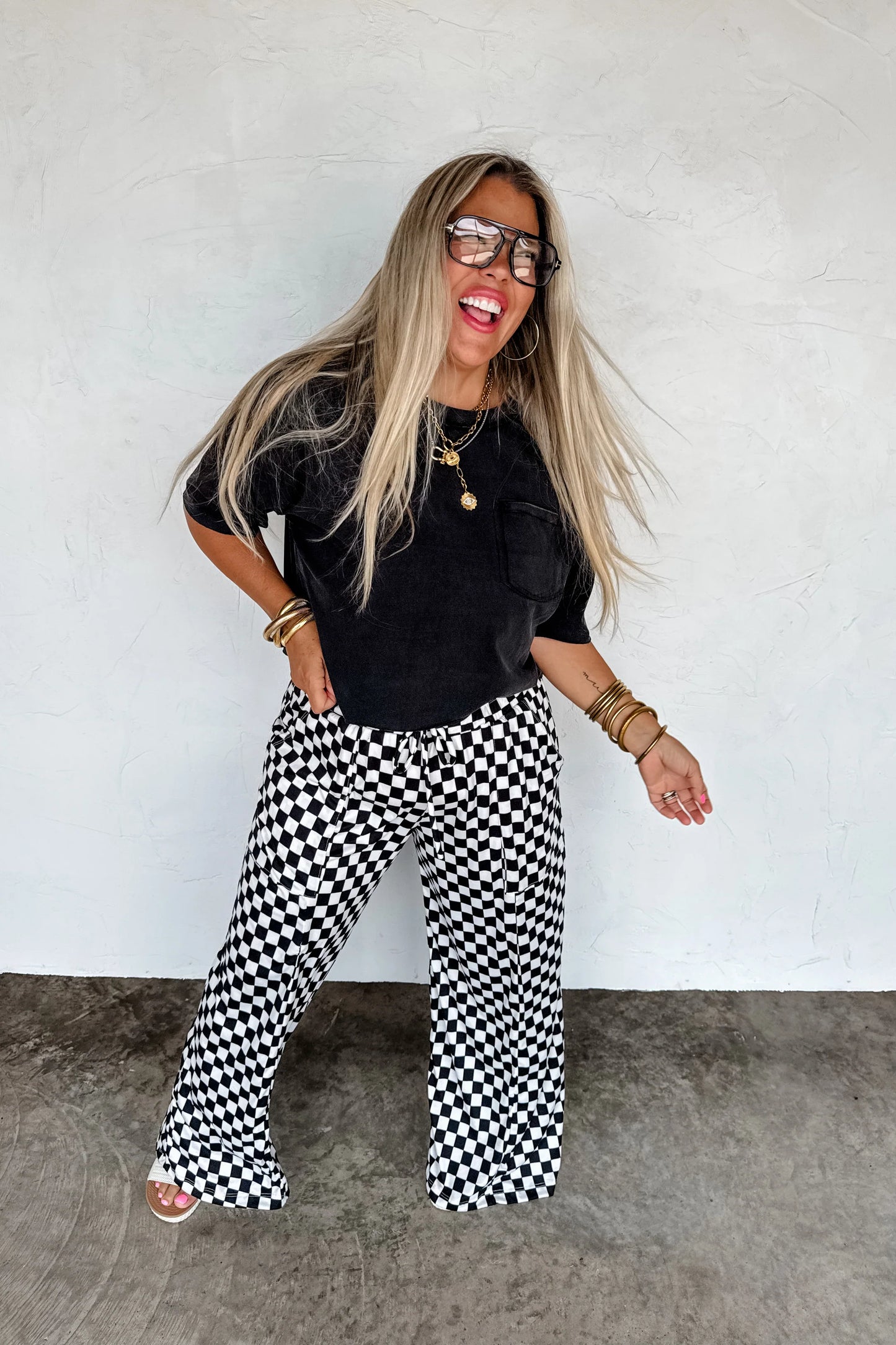 B&W Haddie Wide Leg Checker Pants