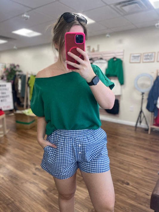 Denim Blue Gingham Boxer Shorts