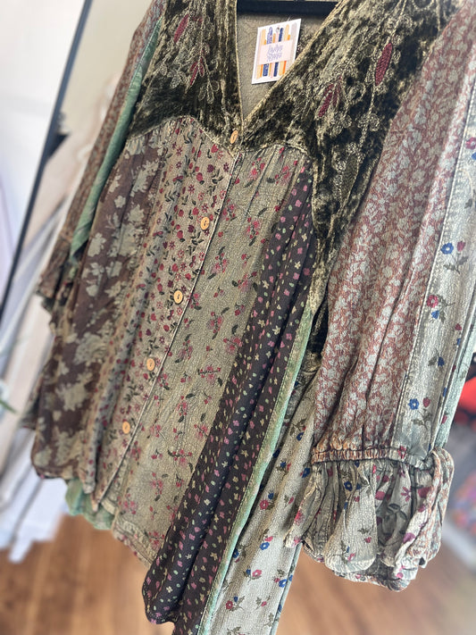 Boho Patchwork Velvet Top