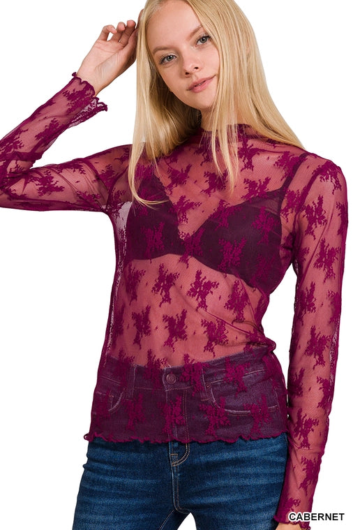 Cabernet Lace Mesh Top