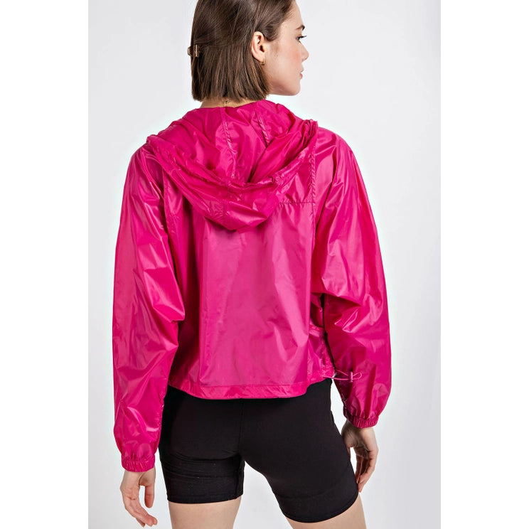 Packable Water Repellent Sprinter Jacket with Hoodie in Fuchsia