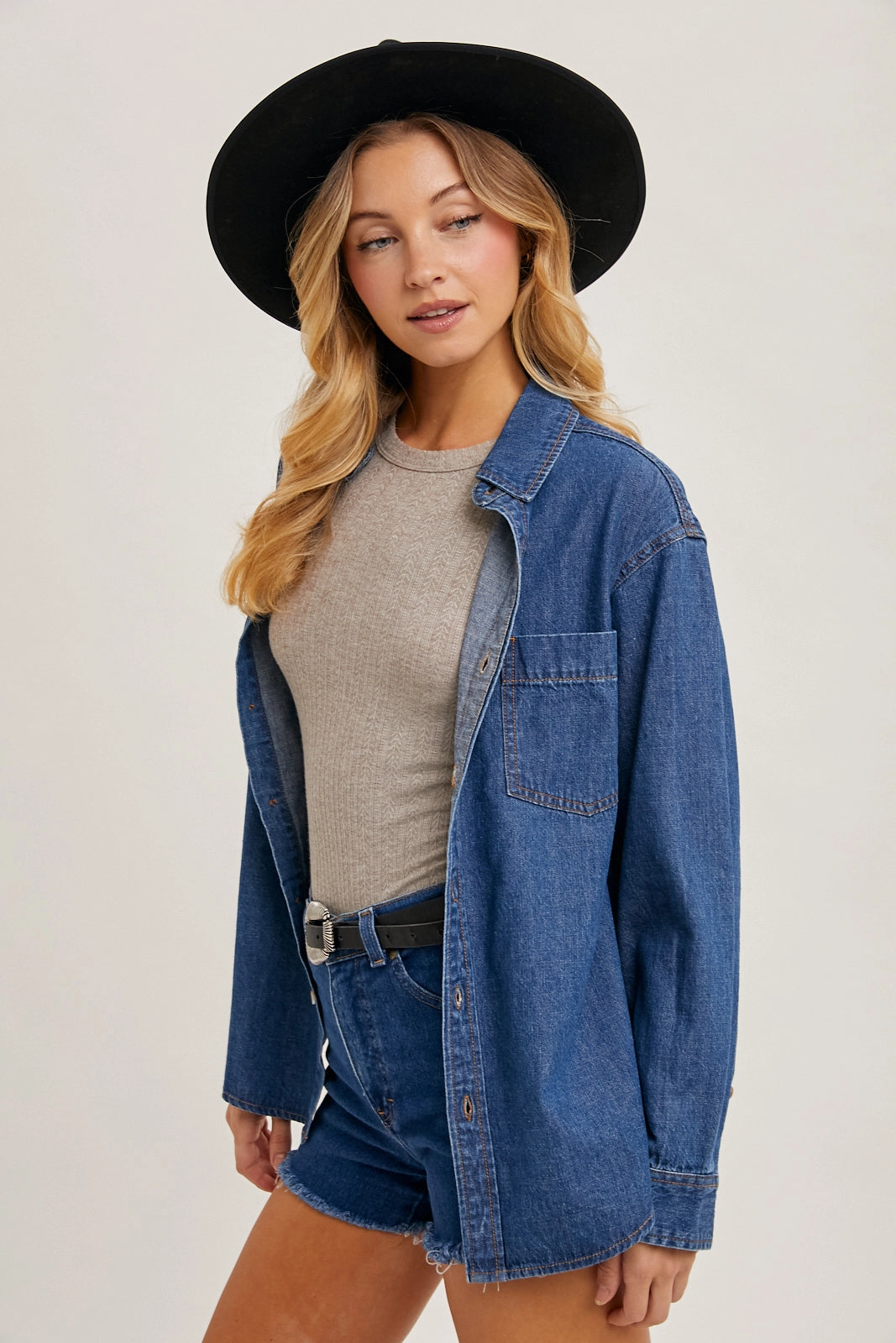 Denim Button Down Shirt Medium Wash