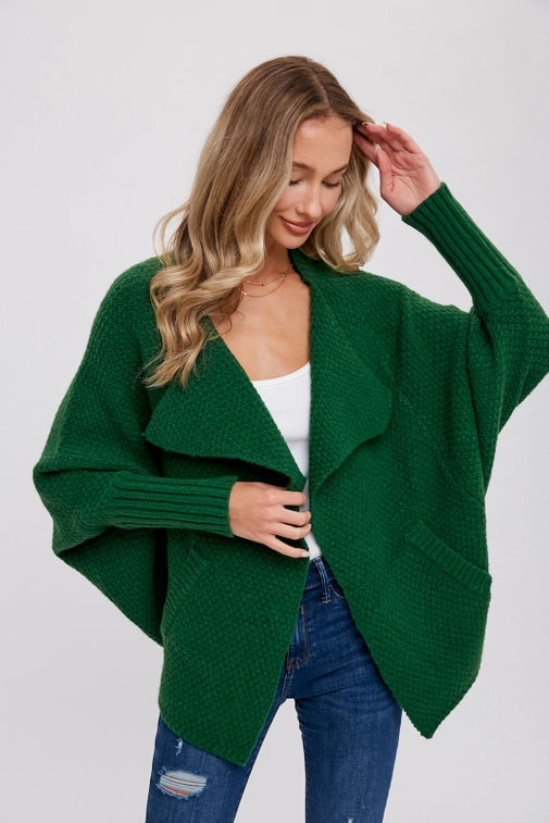 Forest Waffle Cocoon Sweater Cardigan