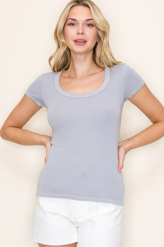 Grey Basic Ribbed Top