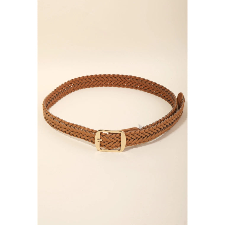 Faux Leather Braided Belt in Brown