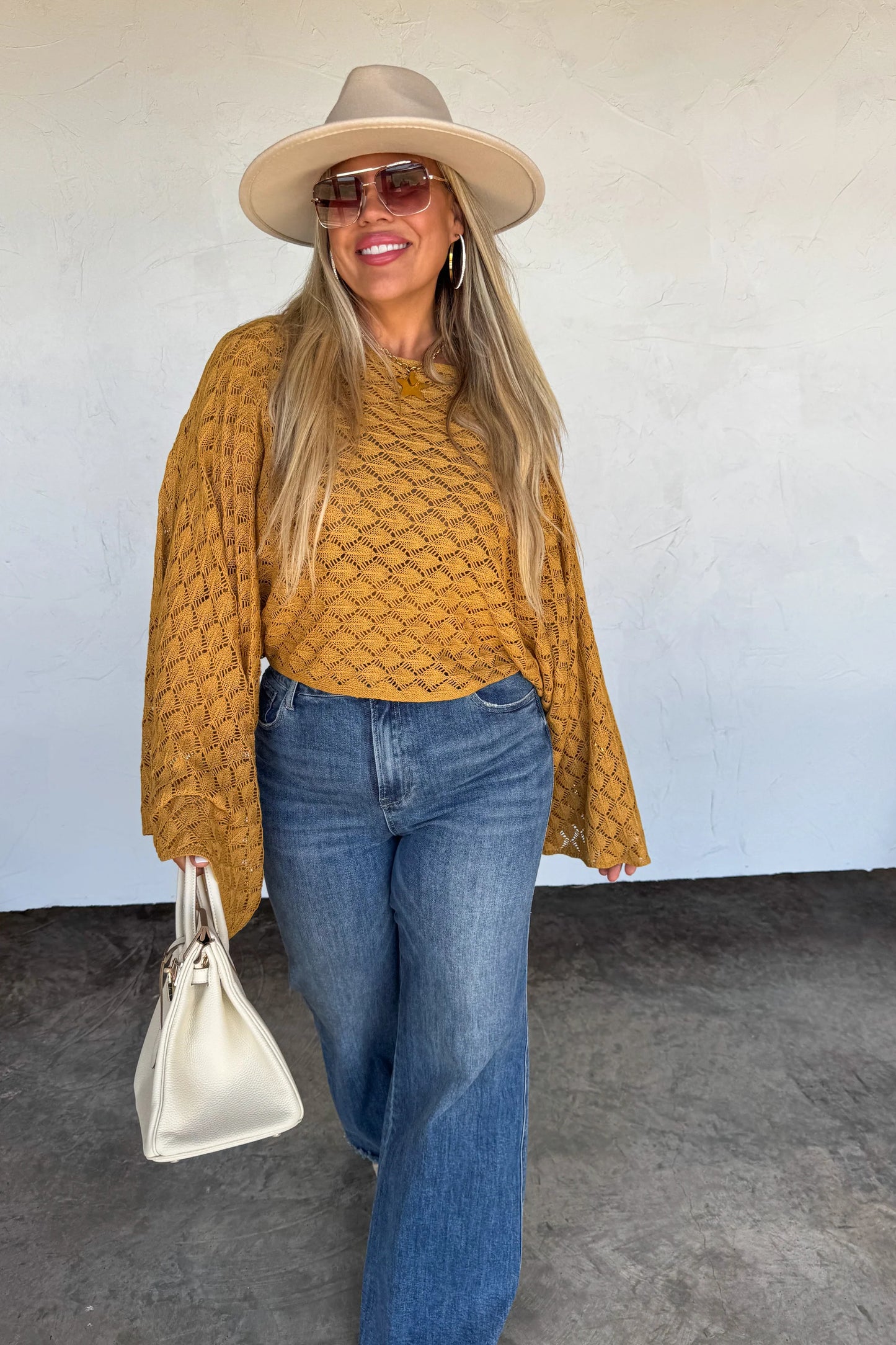 Free Spirit Mustard Bell Sleeve Top