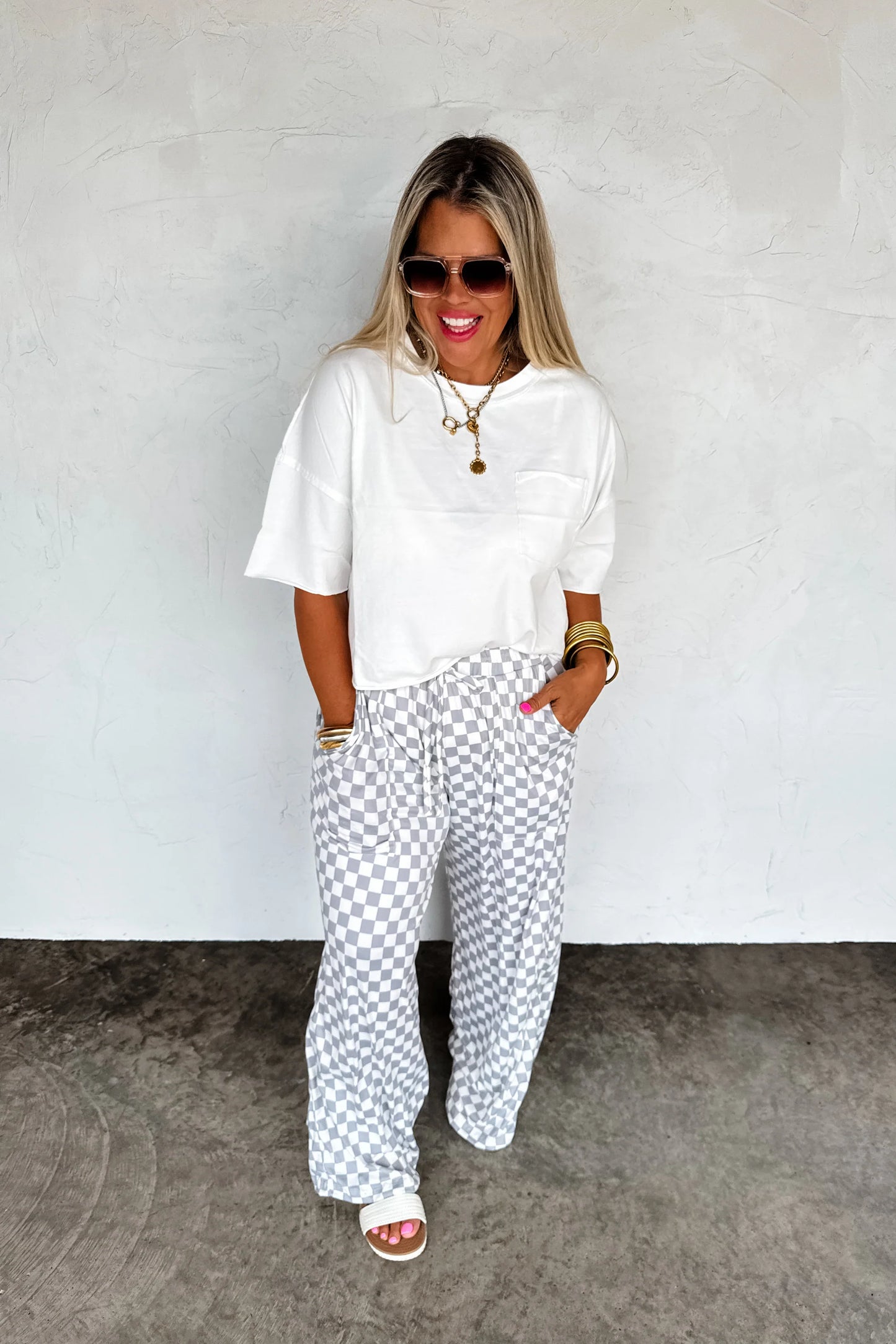 G&W Haddie Wide Leg Checker Pants