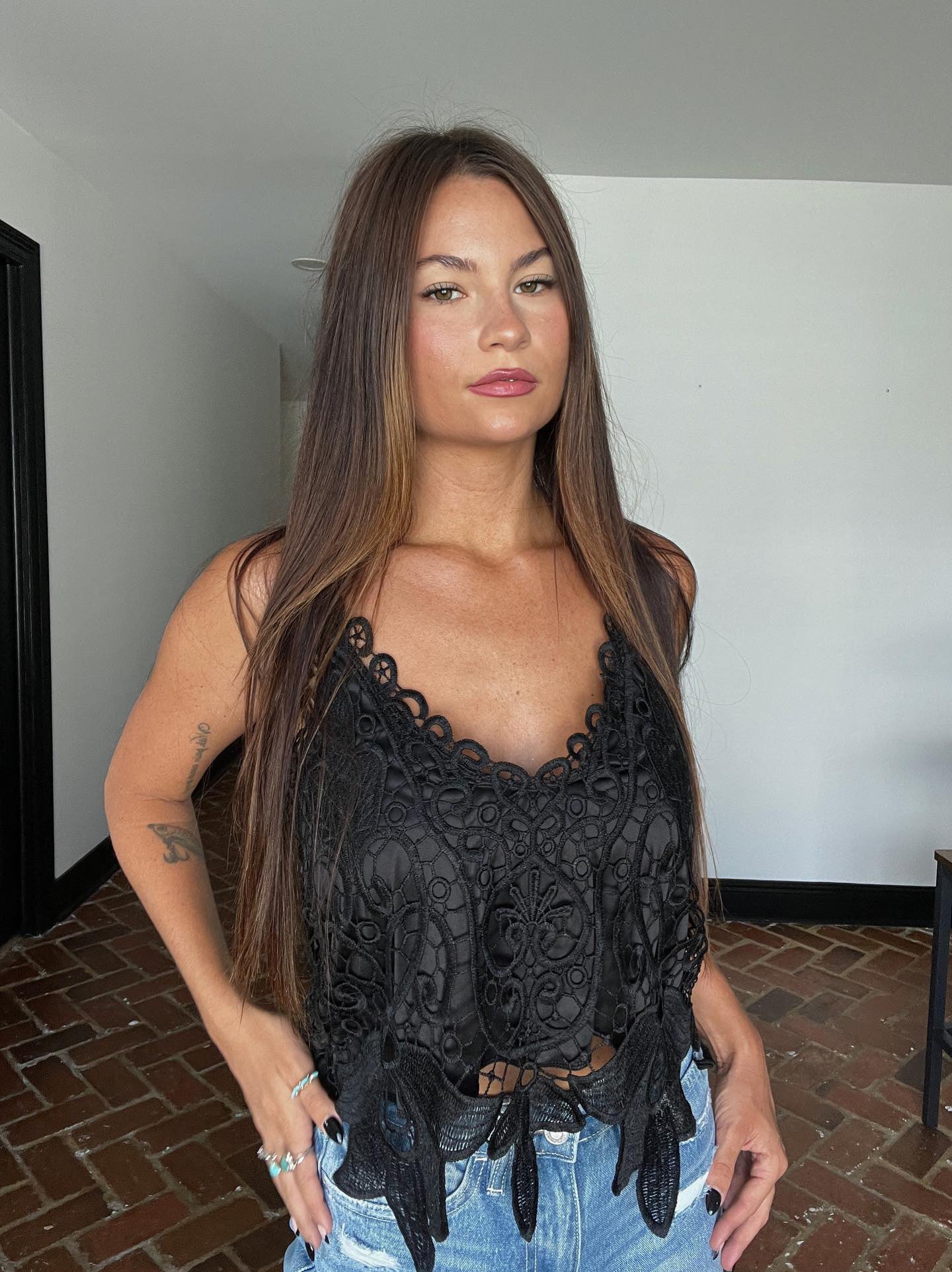 Floral Crochet Lace Cami • Black