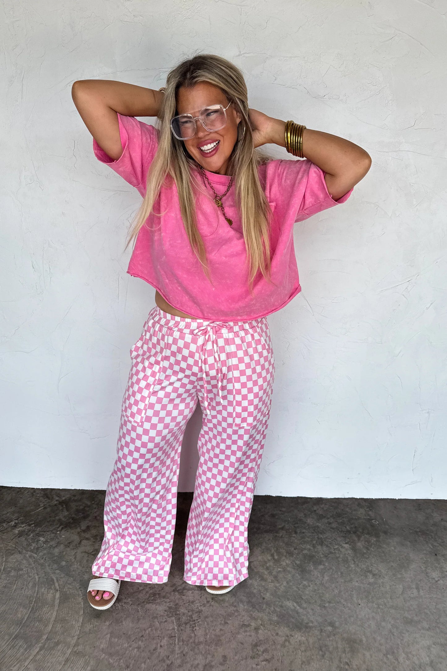 P&W Haddie Wide Leg Checker Pants