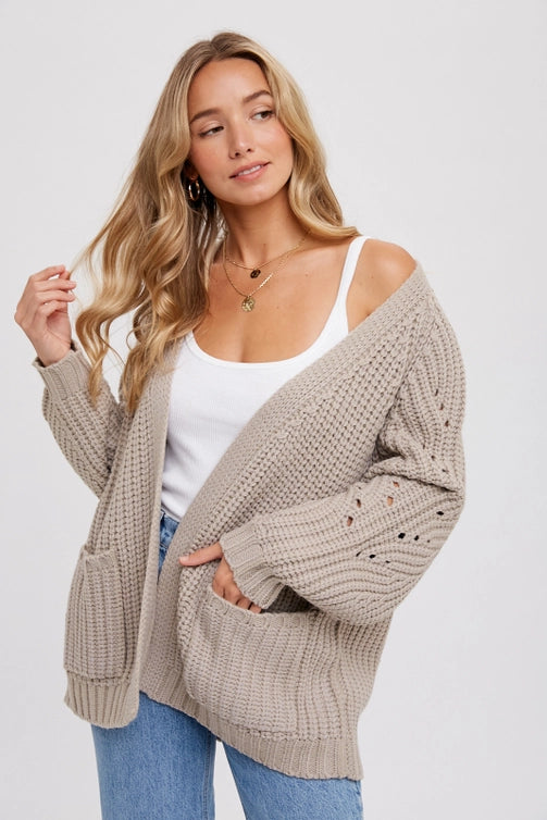 Mushroom Chunky Pointelle Cardigan