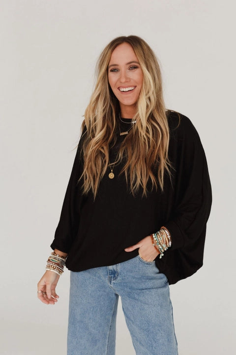 Black Batwing Sleeve Knit Sweater