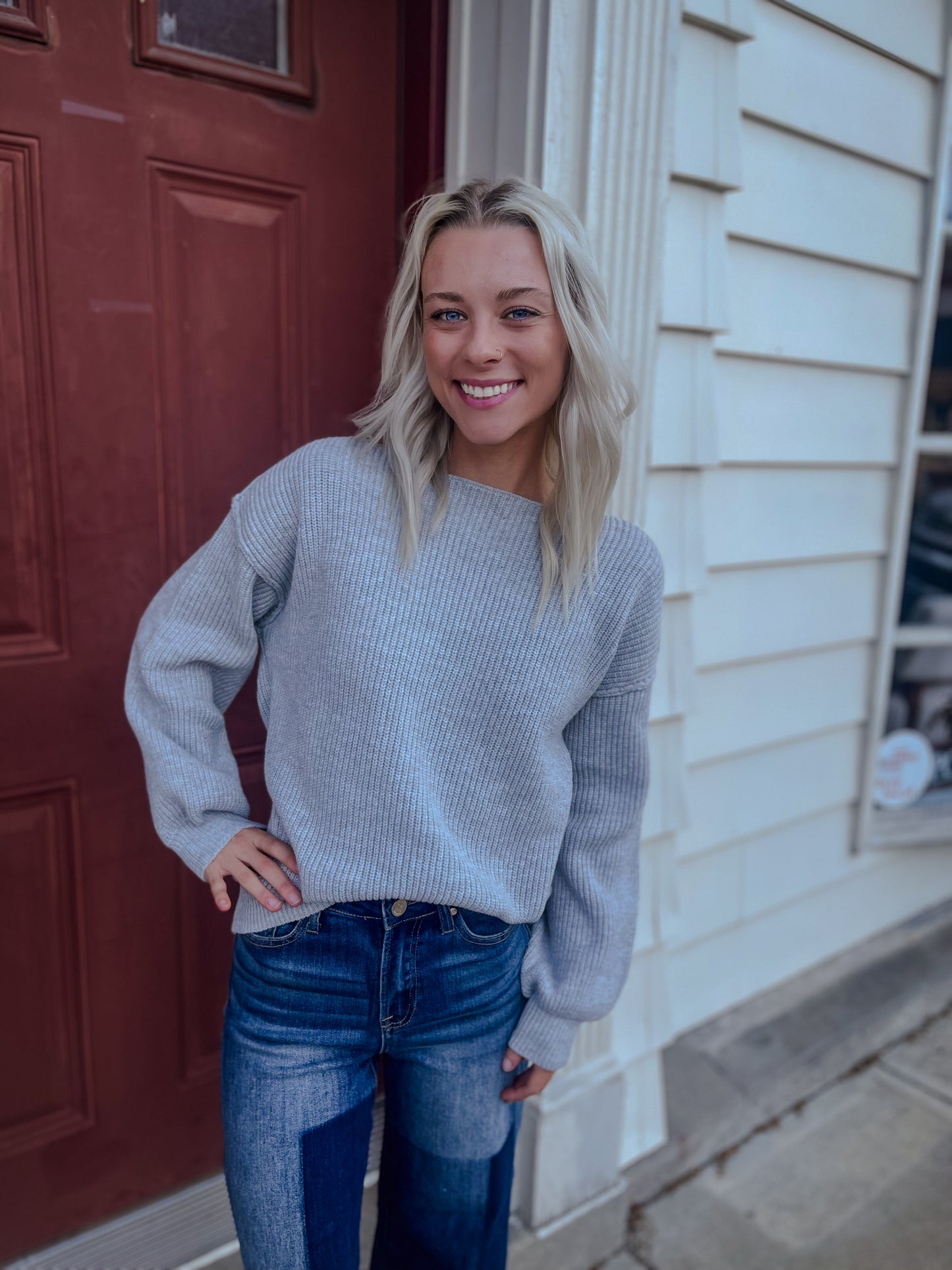 Grey Balloon Sleeve Sweater