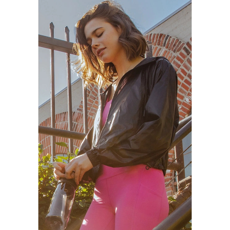 Packable Water Repellent Sprinter Jacket with Hoodie in Black