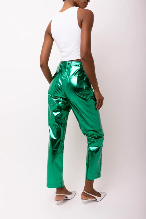 Forest Green Faux Leather Metallic Pants