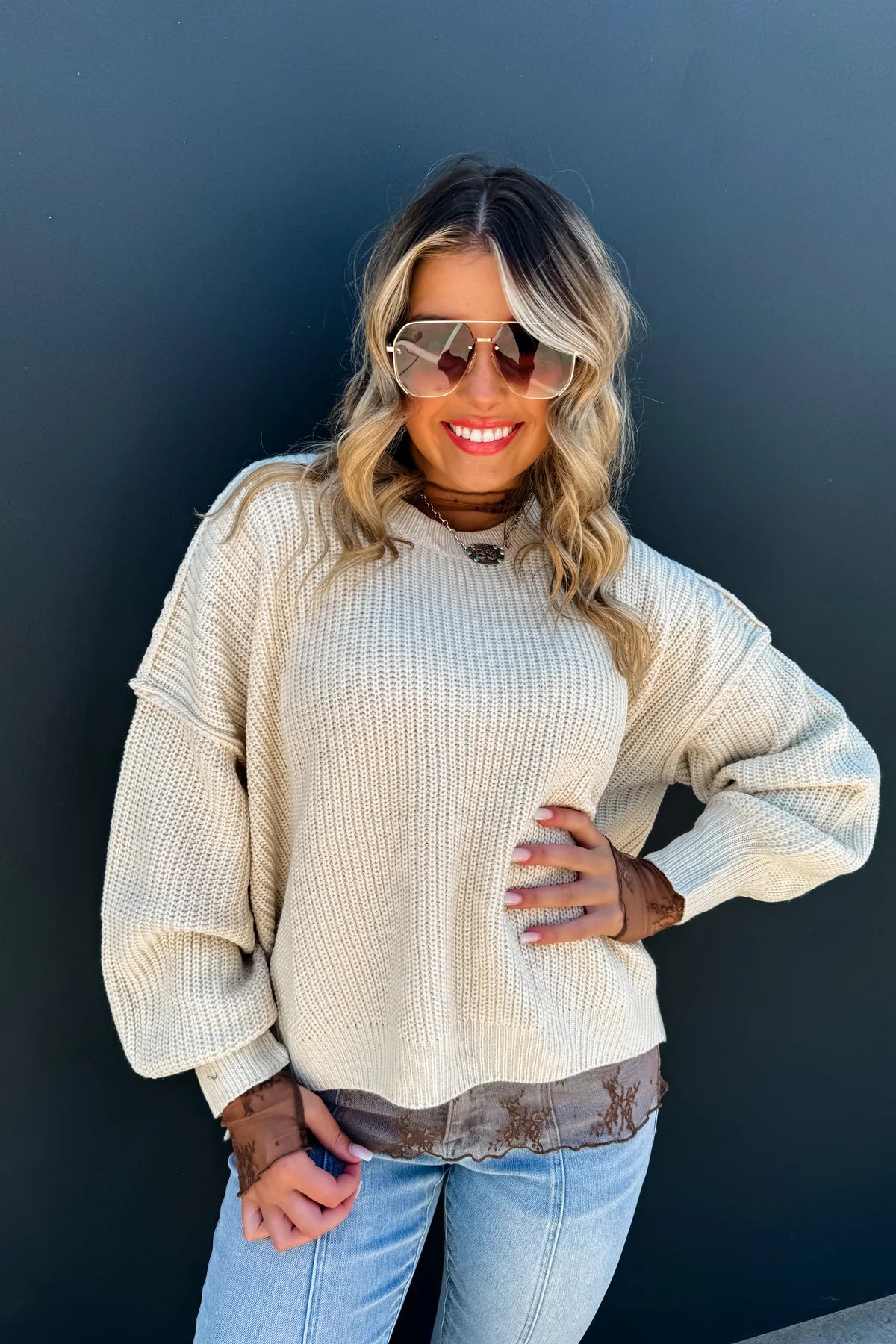 Beige Sweater Knit Top