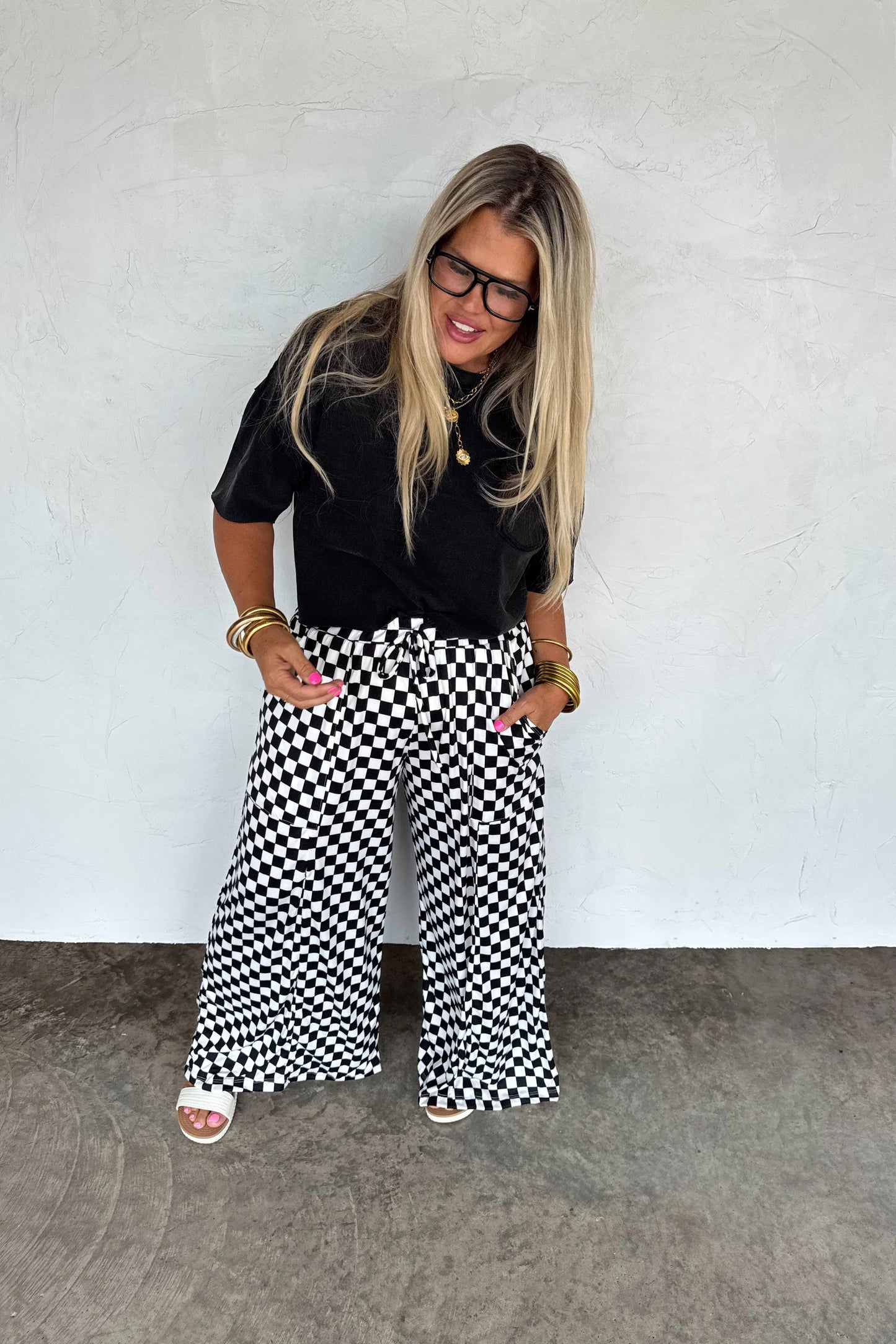 B&W Haddie Wide Leg Checker Pants
