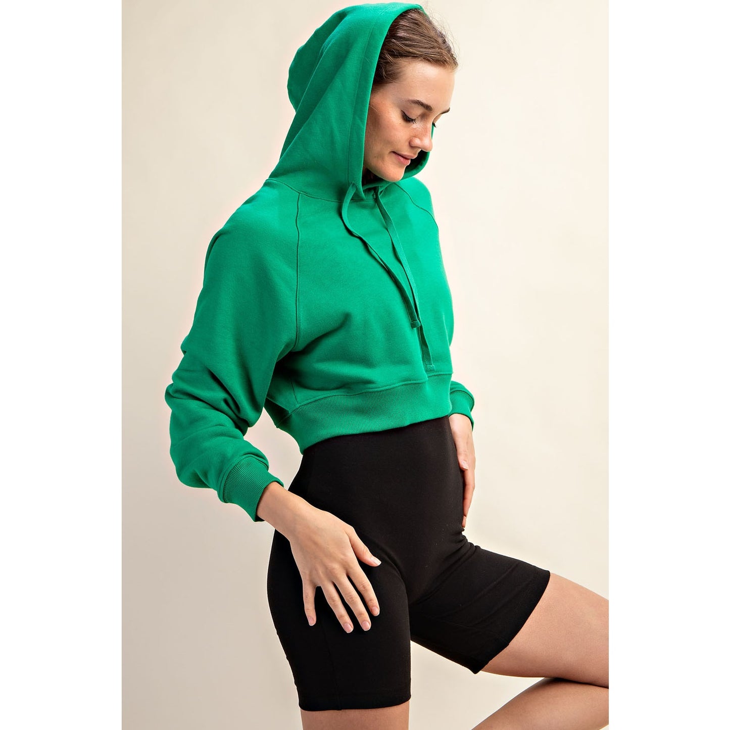 Kelly Green French Terry Cropped Hoodie