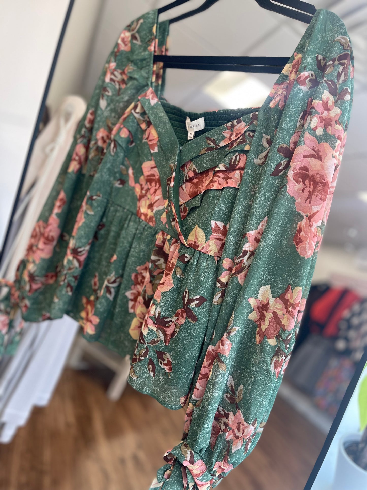 Pleated Floral Chiffon Peplum Top