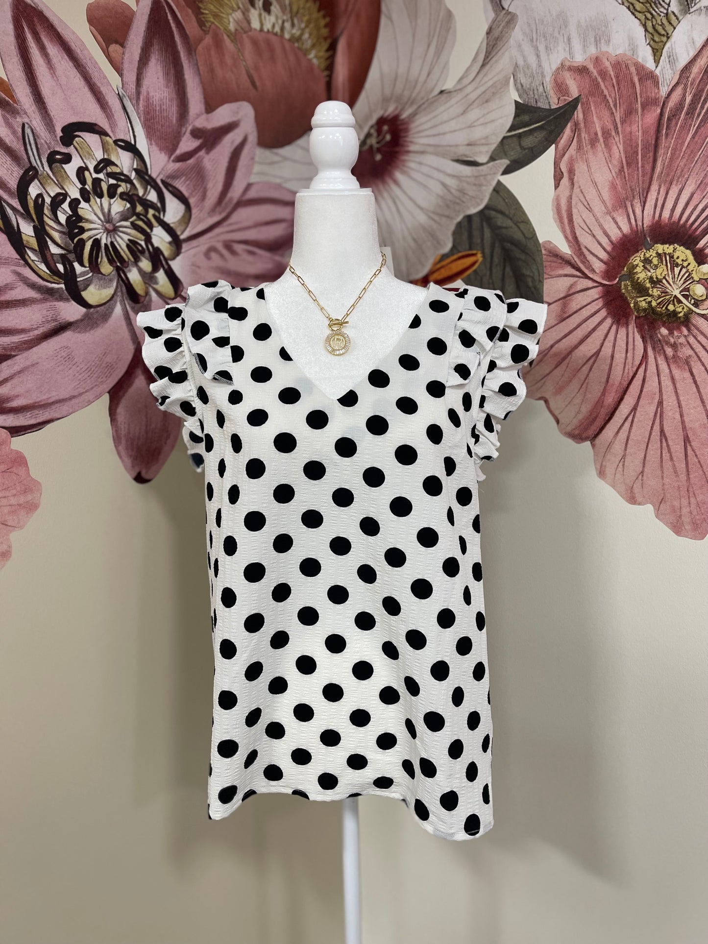 Polka Dot Ruffle Top