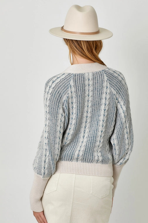 Washed Blue Mixed Weaving Cardigan