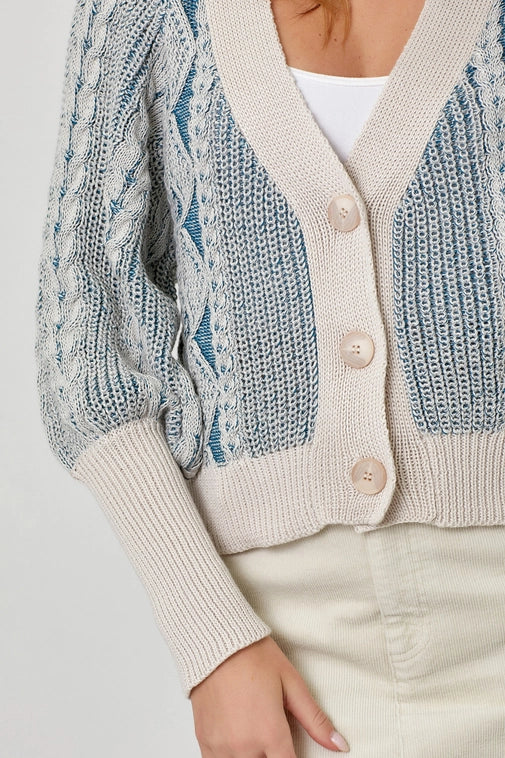 Washed Blue Mixed Weaving Cardigan