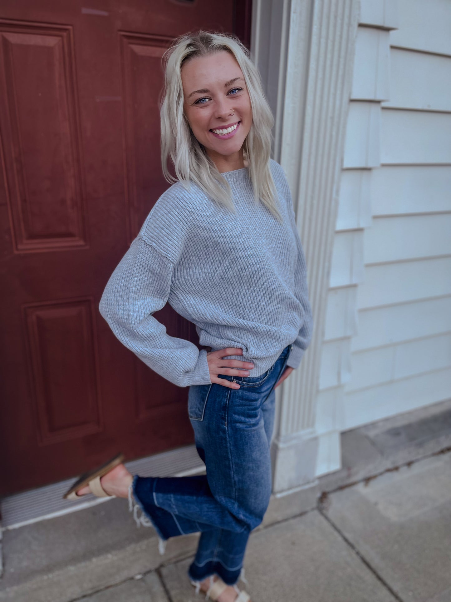 Grey Balloon Sleeve Sweater