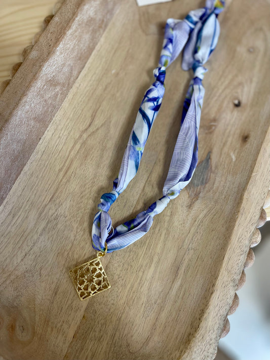 Violet Multi Pattern Trendy Scarf Necklace