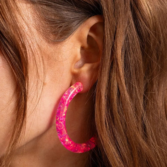 Neon Pink Confetti Hoops