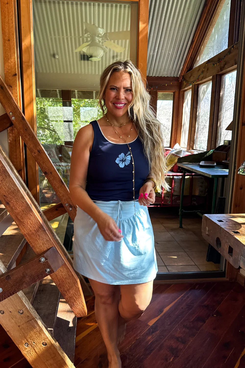 Blue Hibiscus Ribbed Tank