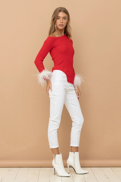 Feather Cuff Fitted Sweater