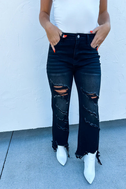 Black Urban Distressed Crop Jean