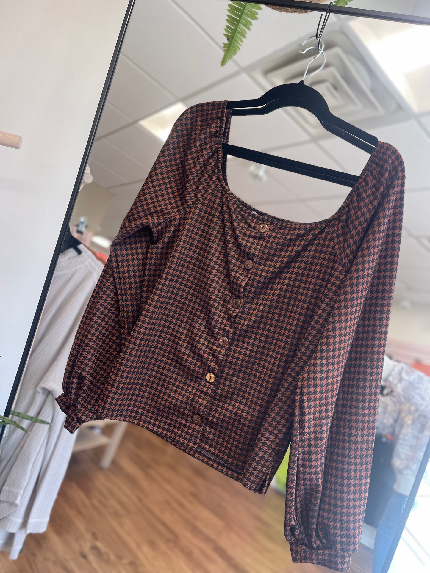 Houndstooth Square Neck Top