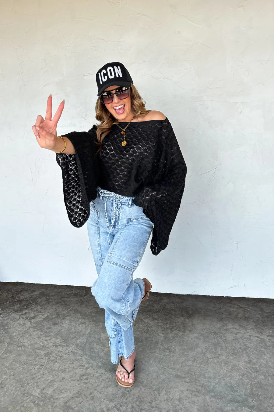 Free Spirit Black Bell Sleeve Top