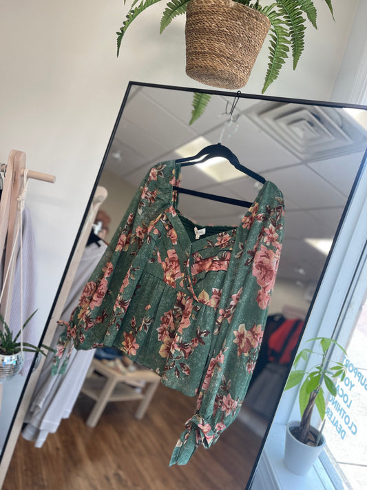 Pleated Floral Chiffon Peplum Top